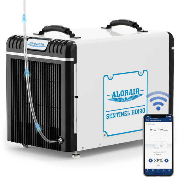 AlorAir Sentinel HDi90 WiFi crawlspace dehumidifier, alternate view