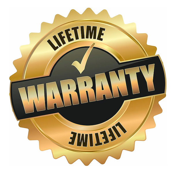 Gold and black 'Lifetime Warranty' badge on a white background