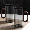 Ash-grey tinted glass mug with dark walnut handle, modern artisan drinkware