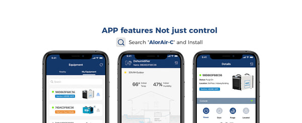 AlorAir Wi-Fi app for monitoring the Sentinel HDi90 dehumidifier