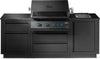 OASIS outdoor kitchen with matte black cabinets, closed grill lid, side burner and blue-lit control knobs