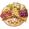 Set of 3 professional stainless steel cheese tools included with bamboo serving board