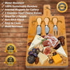 Eco-friendly bamboo cheese board showing durable surface and included serving tools