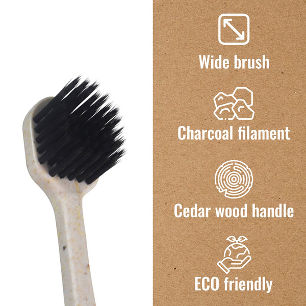 Wide-Head Charcoal Infused Toothbrush | Premium Cedarwood Oral Care