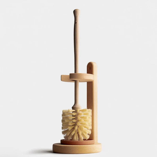 Plastic-free toilet brush and wooden stand with natural sisal bristles, eco-friendly bathroom cleaning tool