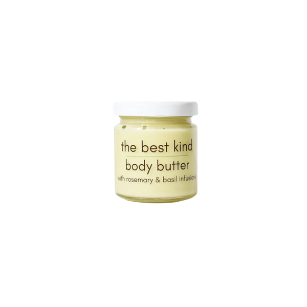 Jar of 'the best kind' body butter on a white background
