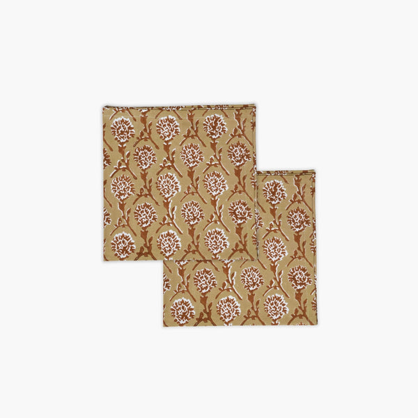 Banyan and Birch Nikhar hand-block printed cotton napkins in chai brown
