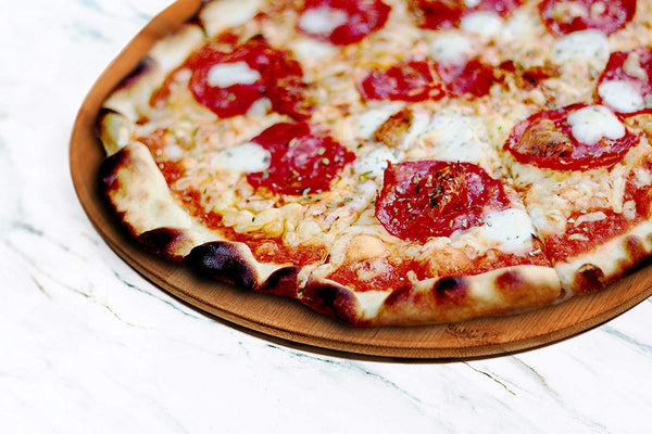 Close up of hot pizza just out of oven