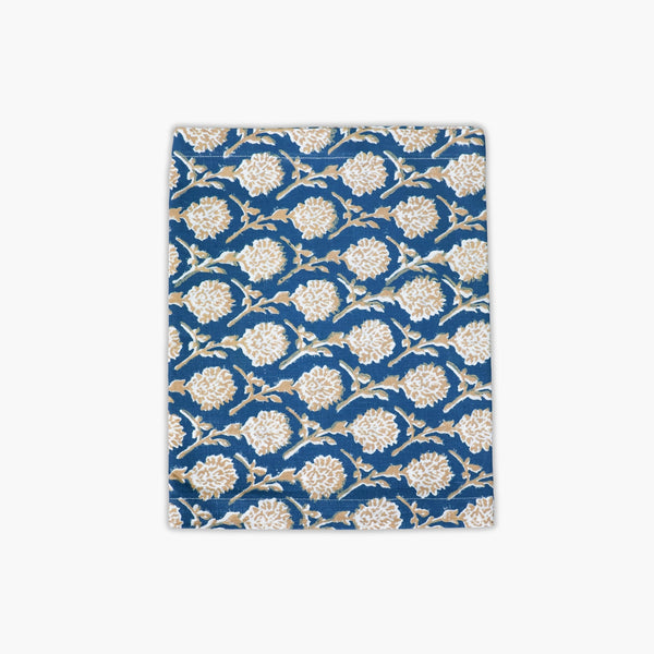 Banyan and Birch Nikhar hand-block printed linen table runner in ink blue