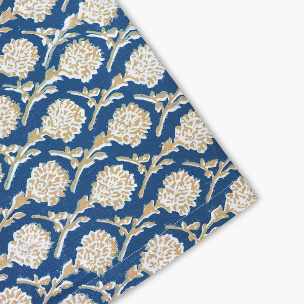 Banyan and Birch Nikhar hand-block printed linen table runner in ink blue, view 3