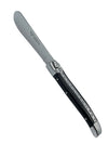Laguiole en Aubrac rounded-tip cheese spreader with an ebony handle, bee emblem and decorative metal spine