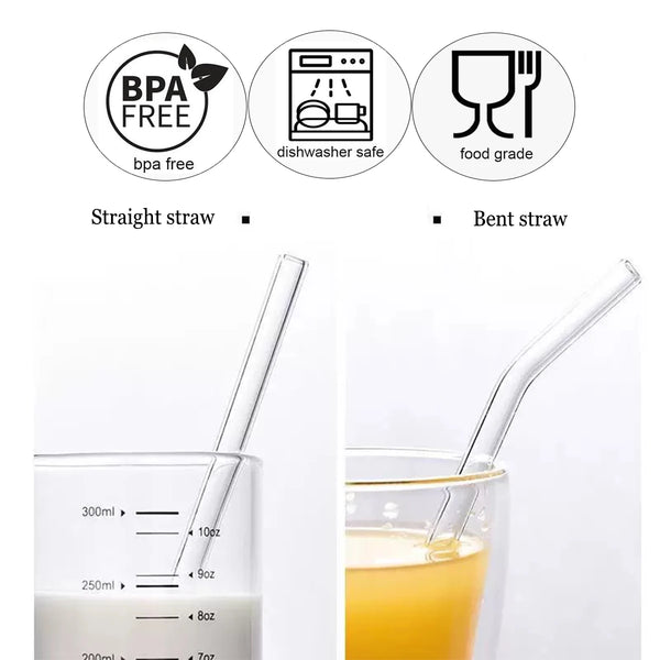 Close-up of durable, heat-resistant borosilicate glass straw, shatter-resistant and BPA-free