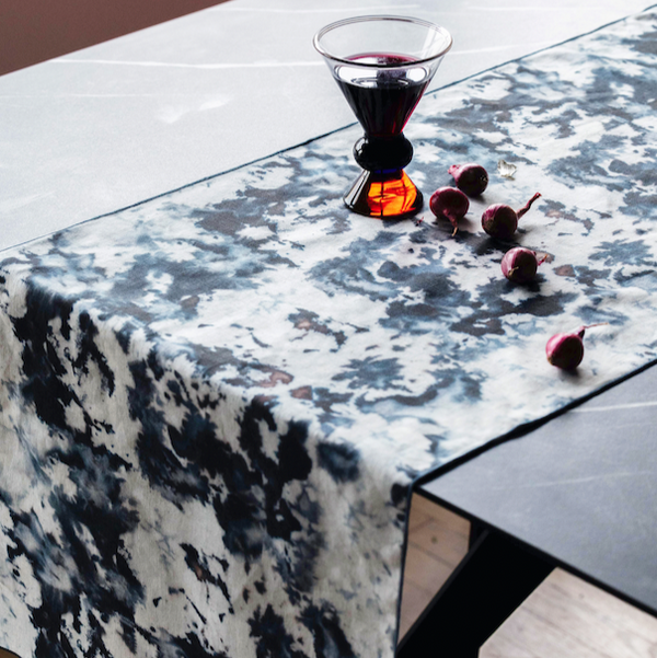 Goldie Home Grey Marble linen table runner, 16 x 90 inches