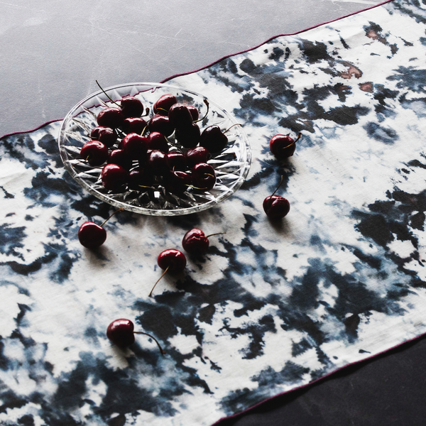Goldie Home Grey Marble linen table runner, 16 x 90 inches, view 2