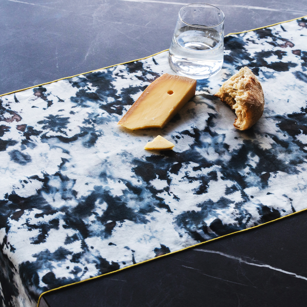 Goldie Home Grey Marble linen table runner, 16 x 90 inches, view 3
