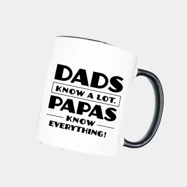 Funny Papa coffee mug with "Dads Know A Lot, Papas Know Everything" quote, premium ceramic gift for grandpa