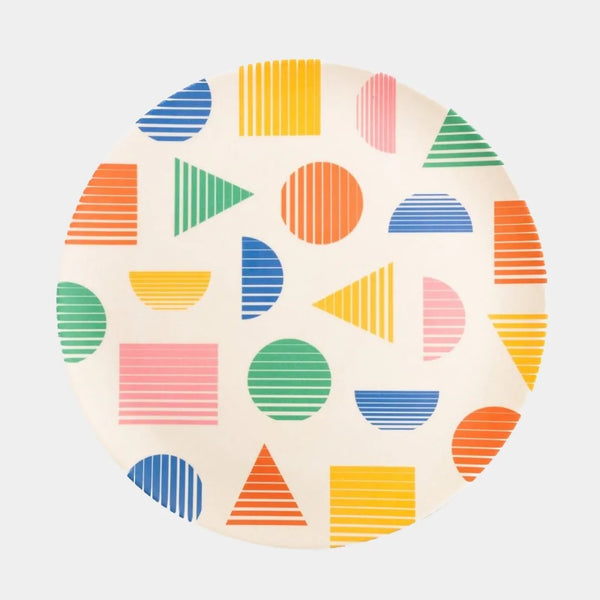 Bamboo plate set in Chips (Terrazzo) and Doodles prints, 4-piece sustainable organic fiber dinnerware