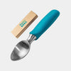 Close-up of precision-engineered pointed tip on professional stainless steel ice cream scoop