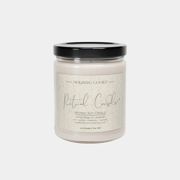 Ritual organic soy candle with lavender and white sage, 60-hour clean burn aromatherapy candle