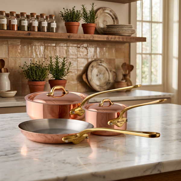 Mauviel 1830 M'Heritage M'150 B 5-Piece Copper Cookware Set With Brass Handles