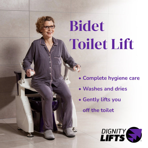 Dignity Lifts WL2 Bidet Toilet Lift, front view installed over a toilet