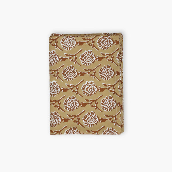 Banyan and Birch Nikhar hand-block printed linen table runner in chai brown