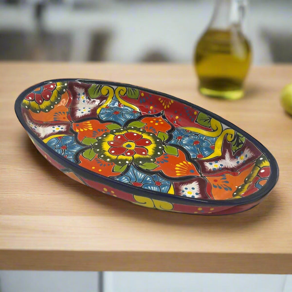 Extra large Talavera platter with hand-painted pattern