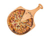 "Premium natural bamboo pizza peel with a fresh homemade pizza