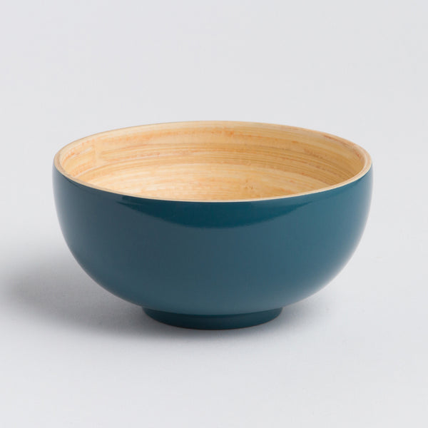 "Hand-crafted bamboo dining bowl, 6.3-inch eco-friendly artisan tableware in natural finish."