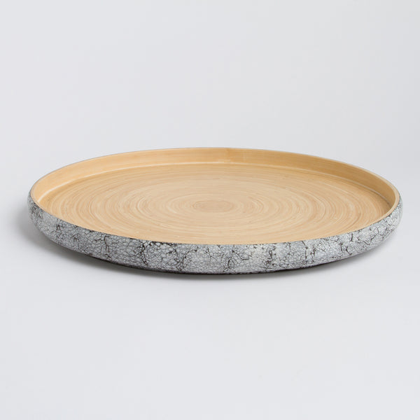 Round Bambootray with natural woodtop and speckled gray base