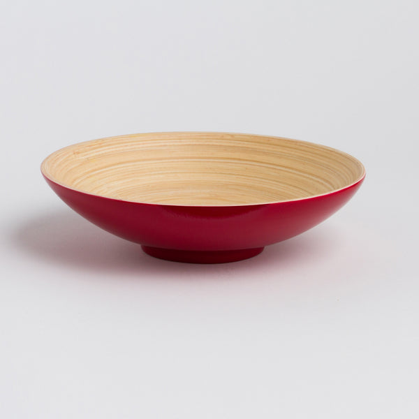 Cerise red DIA hand-crafted bamboo small plate, artisan fair trade kitchen decor