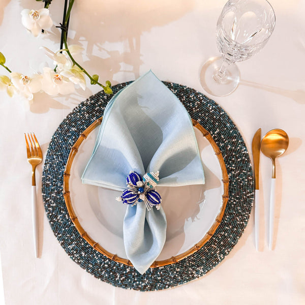 Chouchou Touch navy blue linen dinner napkins, set of 4, view 2