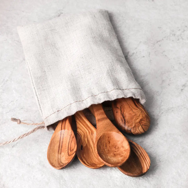 Set of mini olive wood spoons, sustainable wooden kitchen utensils for salt cellars and honey jars