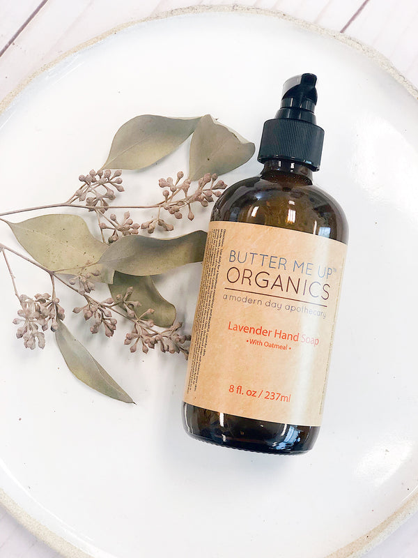 Organic oatmeal hand soap styled on a bathroom sink, sustainable and minimalist home hygiene