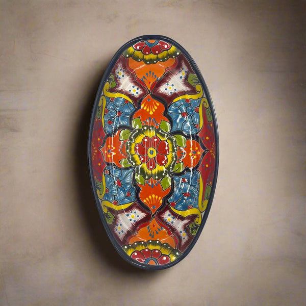 Mexican ceramic Talavera oval platter, alternate view
