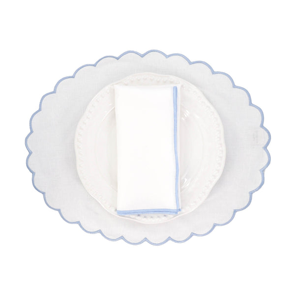 Chouchou Touch white linen napkins with blue satin-stitch edges, set of 4, view 9