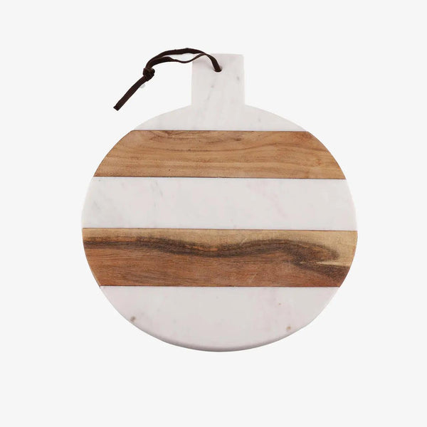 INOX Artisans Mez round white marble and acacia wood paddle charcuterie board