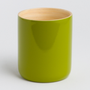 "Close-up of the smooth bamboo rim and artisanal finish of the LY mug"