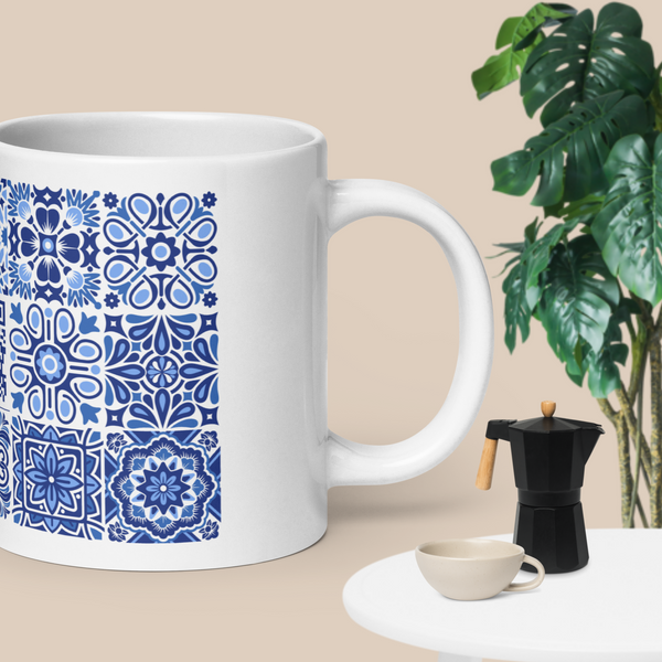 Inspirational interactive mug with scannable QR code for daily mindfulness affirmations