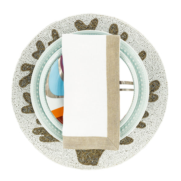 Chouchou Touch white linen napkins with sparkle borders, set of 4, view 8