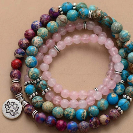 Tiger Eye & Amazon Stone 108-Bead Mala | GenTree Home Decor