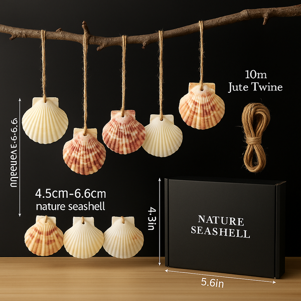 Natural scallop shell ornaments held in hand to show 1.7 to 2.6 inch size, authentic marine decor