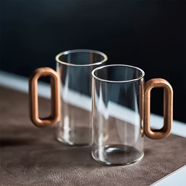 Glass Mug Set with Dark Walnut Handle | Eco-Friendly Mugs | GenTree Home