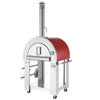 Red and white outdoor pizza oven on a white background