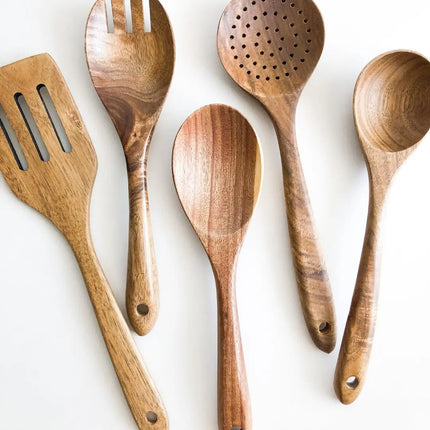 Acacia Wood Utensil Set | 5-pc Non-Stick Kitchen Tools | GenTree Home