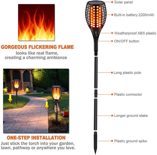 Solar flame torches with LED flickering firelight, outdoor garden decor – view 6