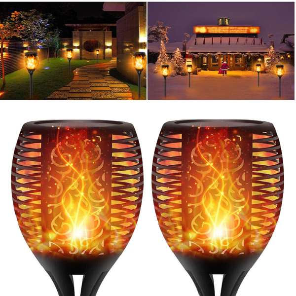 Solar flame torches with LED flickering firelight, outdoor garden decor – view 2