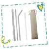 Complete set of premium stainless steel bent straws with cleaning brush and sustainable packaging