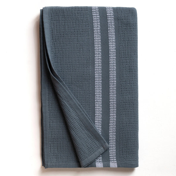 Organic Block Rib Bath Towel in Orion blue, textured artisan weave