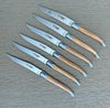 Six Laguiole en Aubrac steak knives with branded steel blades, olive wood handles and stainless steel bolsters